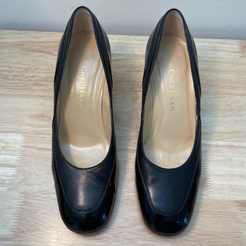 Cole Haan Womens Black Leather Patent Mixed Media Pumps Heels Size 6.5 B‎